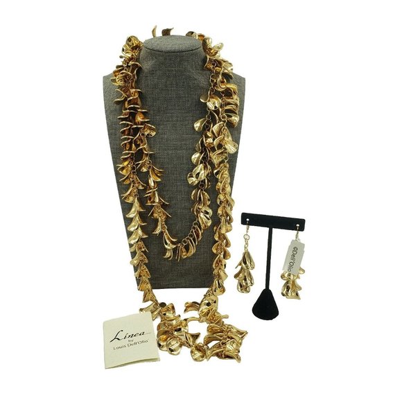 Linea by Louis Dell'Olio Gold Tone Necklace and Earring Set 59" - Picture 15 of 15